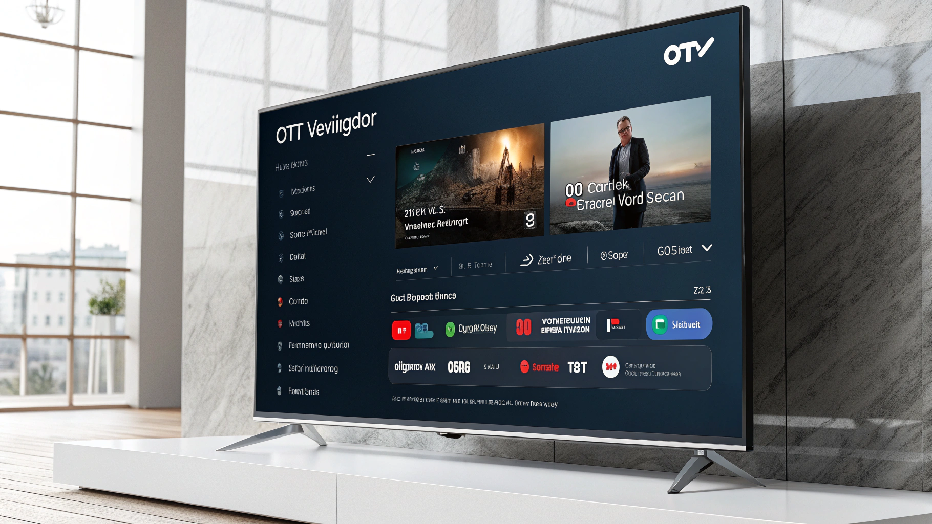 OTT Navigator Player interface op een Android TV met IPTV-kanalen en EPG-gids